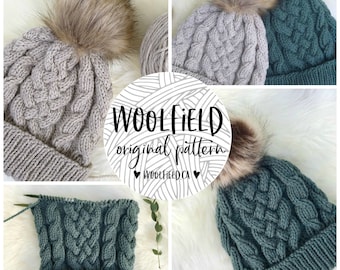 STRICKMUSTER: Gemütliche Campfire Beanie - Damen Zopfmuster, Double Brim Toque, Unisex Hut, Kunstfell Pompom