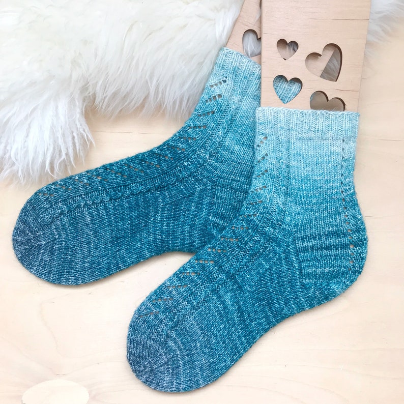 KNITTING PATTERN: Spray Lake Socks, Hand Knit Socks, Lace Socks, Cabled Sock, Ombre Socks, Gradient, Cuff Down Sock Pattern image 2
