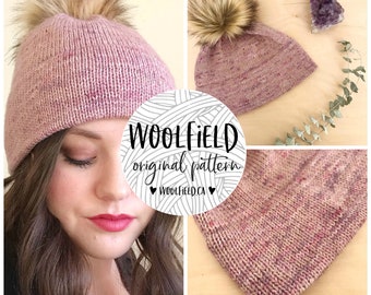 KNITTING PATTERN: Double Double Beanie - Double Brim Hat, Marled, Faux Fur Pompom, Unisex, Gender Neutral,  Fingering Weight Yarn