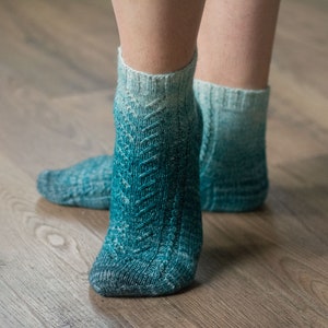 KNITTING PATTERN: Spray Lake Socks, Hand Knit Socks, Lace Socks, Cabled Sock, Ombre Socks, Gradient, Cuff Down Sock Pattern image 6