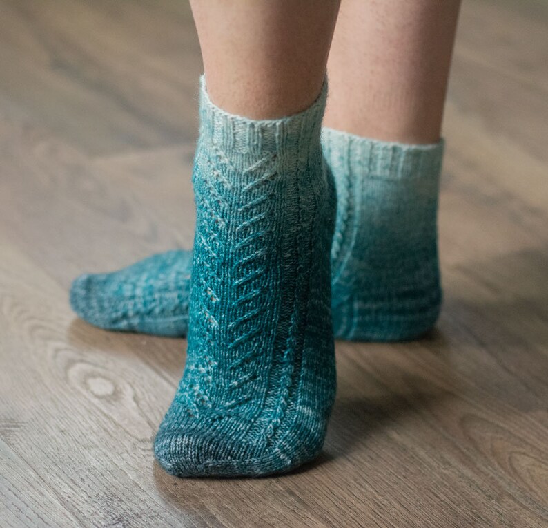 KNITTING PATTERN: Spray Lake Socks, Hand Knit Socks, Lace Socks, Cabled Sock, Ombre Socks, Gradient, Cuff Down Sock Pattern image 6