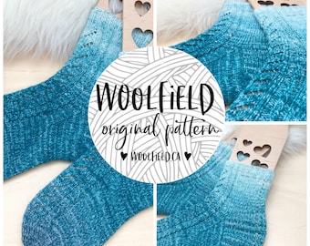 KNITTING PATTERN: Spray Lake Socks, Hand Knit Socks, Lace Socks, Cabled Sock, Ombre Socks, Gradient, Cuff Down Sock Pattern