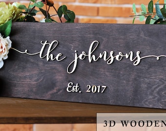 Last Name Sign, Family Sign, Wedding Sign, Family Name Sign, Established Family Sign, Family Name Sign Wood, Wall Decor, Gift for Couple d9