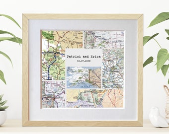 Personalized Wedding Map Art Print, Custom Anniversary Gift