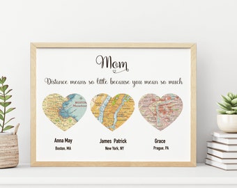 Personalized Mother Daughter Map Art: Long Distance Gift