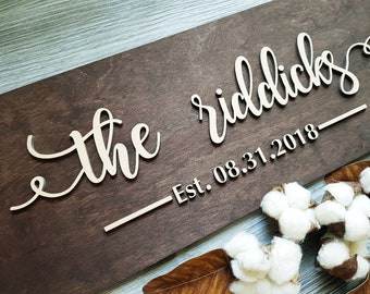 Last Name Established Sign, Bridal Shower Gift, Established Family Sign, Wedding Gift for Couple, Family Name Sign, Last Name Sign wood