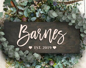 Family Name Sign,  Last Name Signs, Family Signs, Custom Wood Signs, Wedding Sign, 3D Sign, Rustic Last Name Sign, Wedding Gift for Couple
