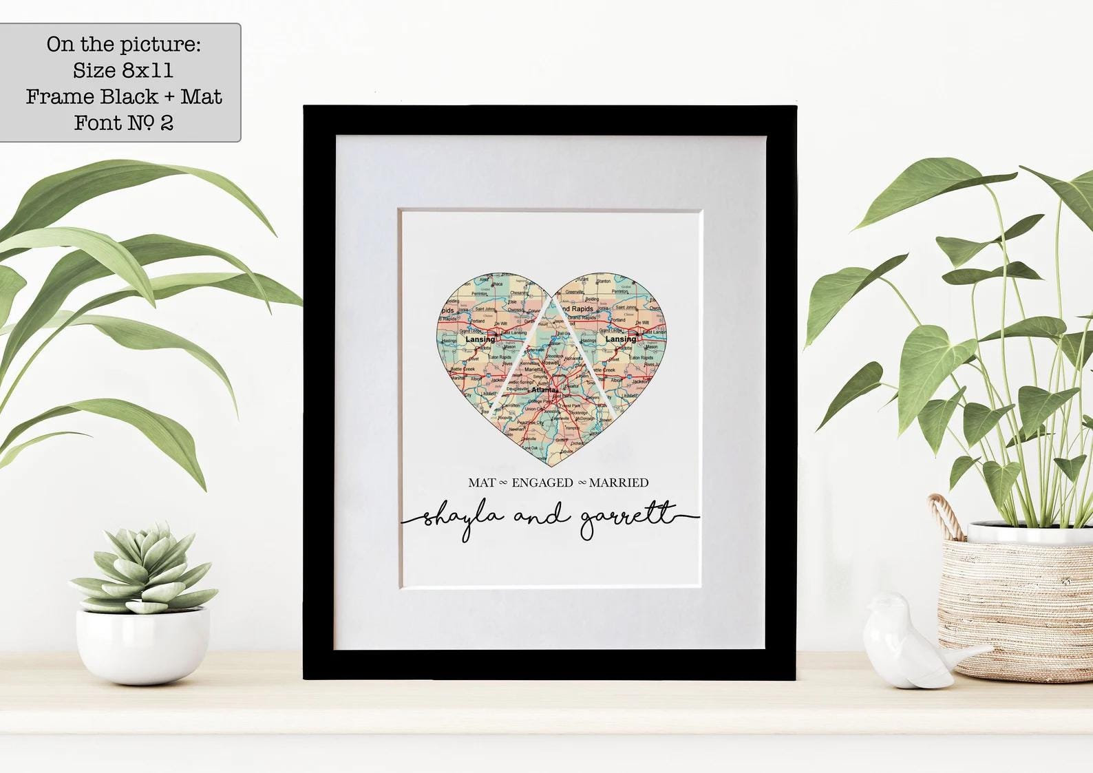 Heart Map Frame Personalized Map Heart Art, Wedding Anniversary Gift, Oak Frame - Etsy