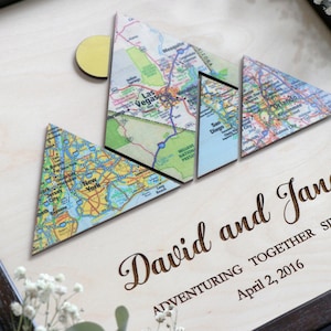 Wanderlust Gift, Wedding  Gifts for Couples, Mountain Map, Personalized Wood Anniversary gift Christmas Gifts for Husband Adventure Map Gift