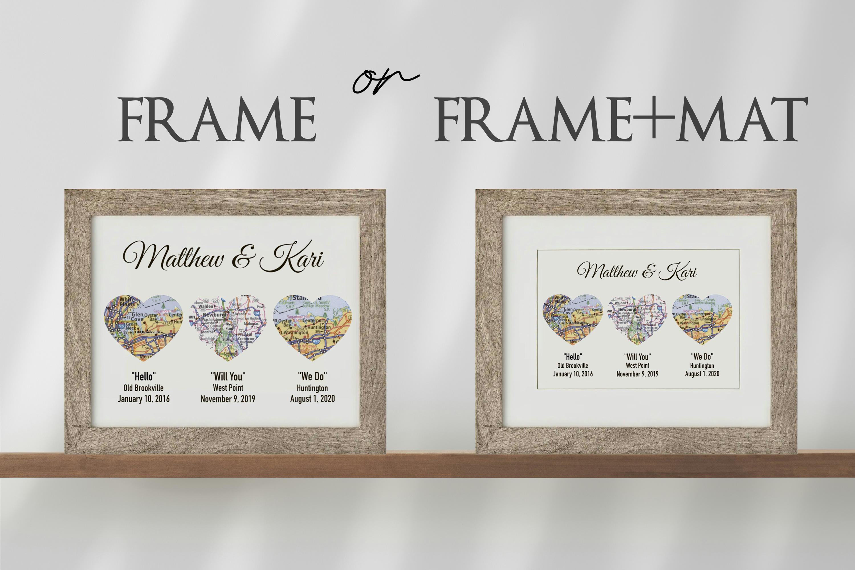 Heart Map Frame Personalized Map Heart Art, Wedding Anniversary Gift, Oak Frame - Etsy