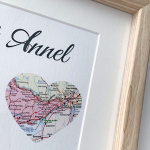 Gift for wife, Gift for Couples, Met Engaged Married, Personalized Framed Map Love Story Engagement Personalized Map Heart Engagement Gif image 9