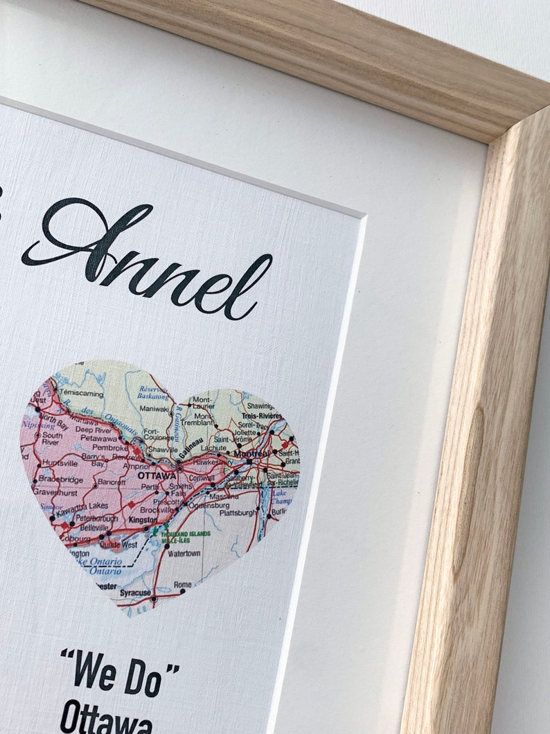 Gift for wife, Gift for Couples, Met Engaged Married, Personalized Framed Map Love Story Engagement Personalized Map Heart Engagement Gif image 9