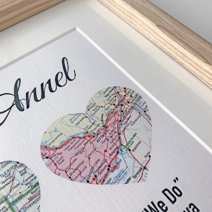 Gift for wife, Gift for Couples, Met Engaged Married, Personalized Framed Map Love Story Engagement Personalized Map Heart Engagement Gif image 10