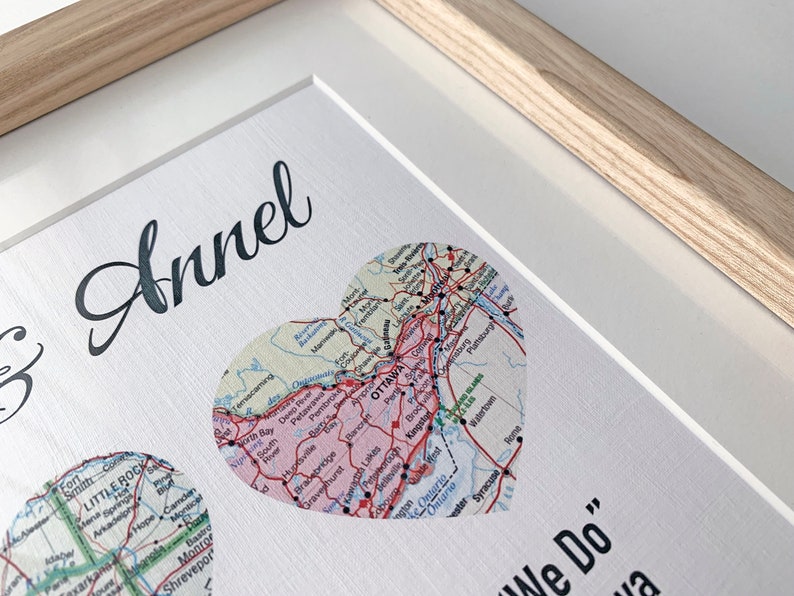 Gift for wife, Gift for Couples, Met Engaged Married, Personalized Framed Map Love Story Engagement Personalized Map Heart Engagement Gif image 10