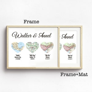 Gift for wife, Gift for Couples, Met Engaged Married, Personalized Framed Map Love Story Engagement Personalized Map Heart Engagement Gif image 6