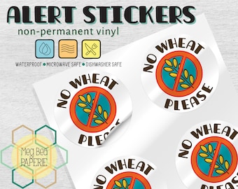 No Wheat 1.7" Waterproof Vinyl Stickers/Labels - Sheet of 6 - Microwave & Dishwasher Safe - Food Allergy Awareness