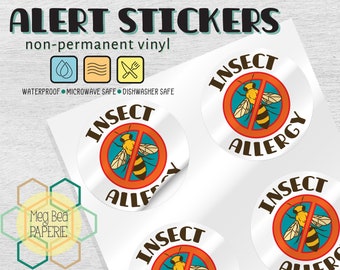 Insect Allergy 1.7" Waterproof Vinyl Stickers/Labels - Sheet of 6 - Microwave & Dishwasher Safe - Food Allergy Awareness