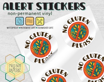 No Gluten 1.7" Waterproof Vinyl Stickers/Labels - Sheet of 6 - Microwave & Dishwasher Safe - Food Allergy and Celiac Awareness