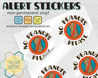 No Peanuts 1.7" Waterproof Vinyl Stickers/Labels - Sheet of 6 - Microwave & Dishwasher Safe - Food Allergy Awareness