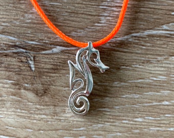 Seahorse Mini Charm Women, Children Necklace, Nautical Charms, Silver Necklace, Adjustable Necklace, Fluorescent, Sea Life, Christmas Gift