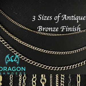 Corrente de colar de bronze antigo: estilo meio-fio, colar de comprimento personalizado com fecho