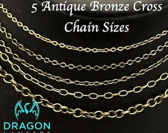 Antike Bronze Halskette Kette Kreuz Link Stil, Benutzerdefinierte Länge Anhänger Kette