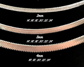 Stainless Steel Flat Herringbone Waterproof, Surgical Grade Necklace Chain: 2mm, 3mm, 4mm Widths
