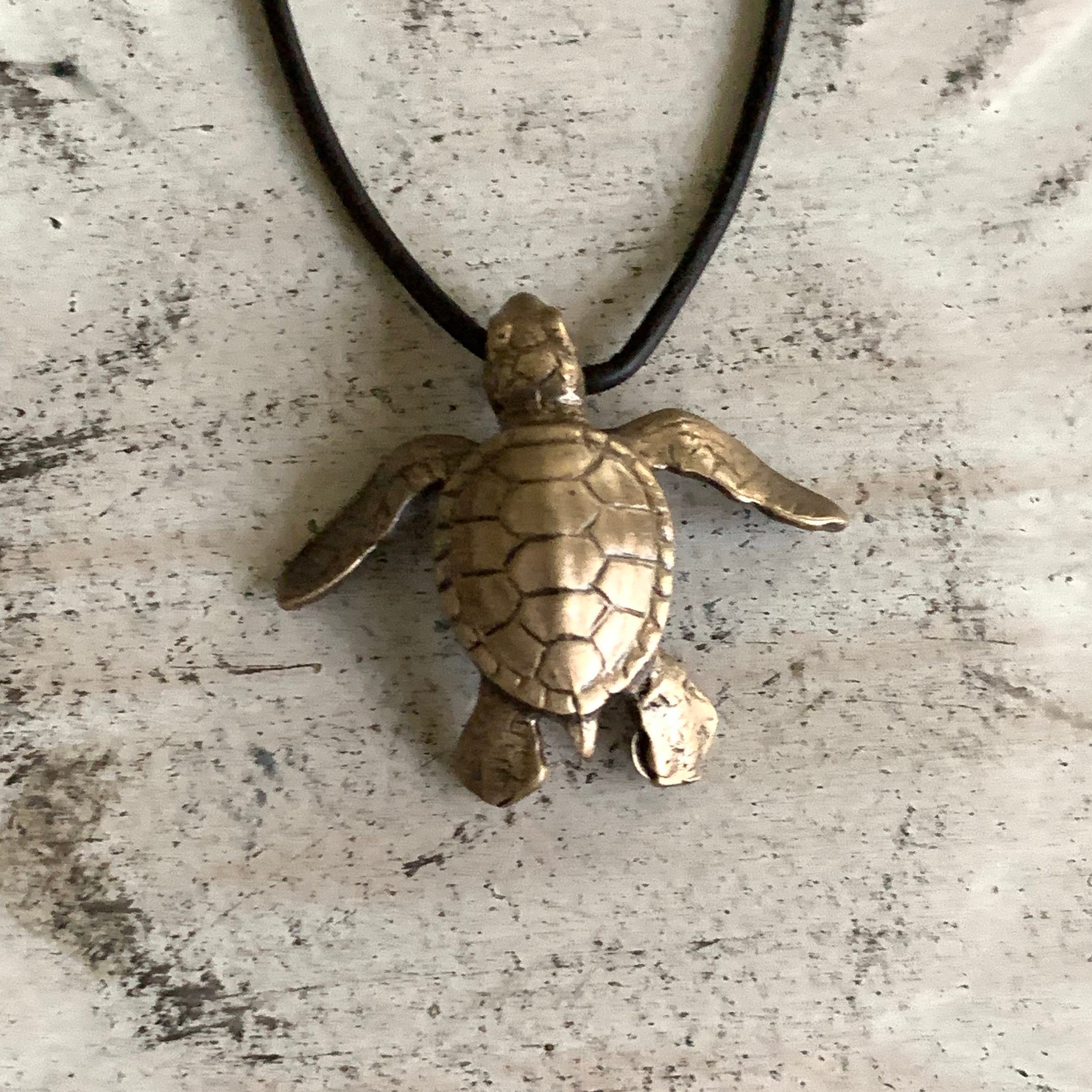 Sea Turtle Pendant Necklace - Ancient Bronze Swimming Turtle Charm On Adjustable Chain, Simple Everyday Jewelry