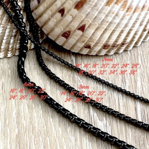 Black Box Chain, Black Chain Necklace, Stainless Steel Chain, High Quality, 2mm, 3mm, 4mm, Men Chain 14 to 38 inches, Waterproof Chain