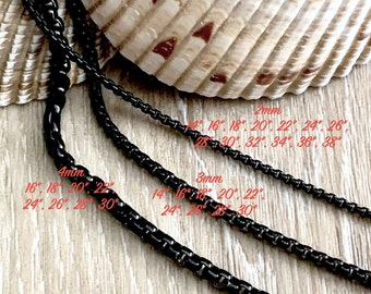 Black Box Chain, Black Chain Necklace, Stainless Steel Chain, High Quality, 2mm, 3mm, 4mm, Men Chain 14 to 38 inches, Waterproof Chain