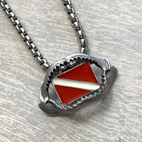 Shark Jaw Jewelry Necklace: Dive Flag Pendant, Nautical Design