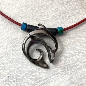 Dolphin Necklace, Dolphin Charm Pendant, Save Rescue Dolphin, unique Dolphin Lover Gift, Hematite Jewelry, Contemporary Dolphin Design
