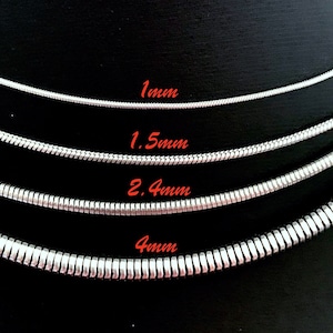 Gift for Christmas, Birthday, Anniversary Or other Holiday.  Snake Chain Necklace design in silver color made of 316L Stainless Steel.  Great wearing with no tarnishing. Nice for gift giving for Men or Women. Widths include 1mm, 1.5mm, 2.4mm and 4mm.
