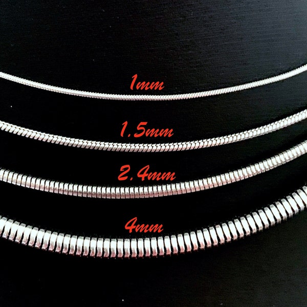 Waterproof Snake Chain, Stainless Steel Chain, Rope Chain, Jewelry for Him, Necklace for Women, 1mm, 1.5mm, 2.4mm, 4mm, 14"-30", USA