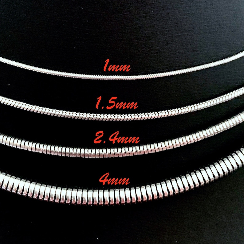 Gift for Christmas, Birthday, Anniversary Or other Holiday.  Snake Chain Necklace design in silver color made of 316L Stainless Steel.  Great wearing with no tarnishing. Nice for gift giving for Men or Women. Widths include 1mm, 1.5mm, 2.4mm and 4mm.