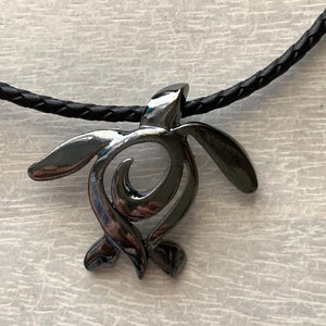 Sea Turtle, Sea turtle Jewelry, Sea Turtle Necklace, Hematite Turtle Pendant, Ocean Gift, Surfer Jewelry, Nautical Gifts, Turtle Gift BlackBraidLeather