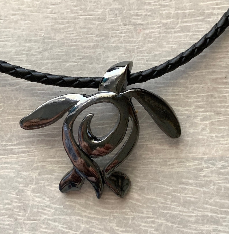 Sea Turtle, Sea turtle Jewelry, Sea Turtle Necklace, Hematite Turtle Pendant, Ocean Gift, Surfer Jewelry, Nautical Gifts, Turtle Gift BlackBraidLeather