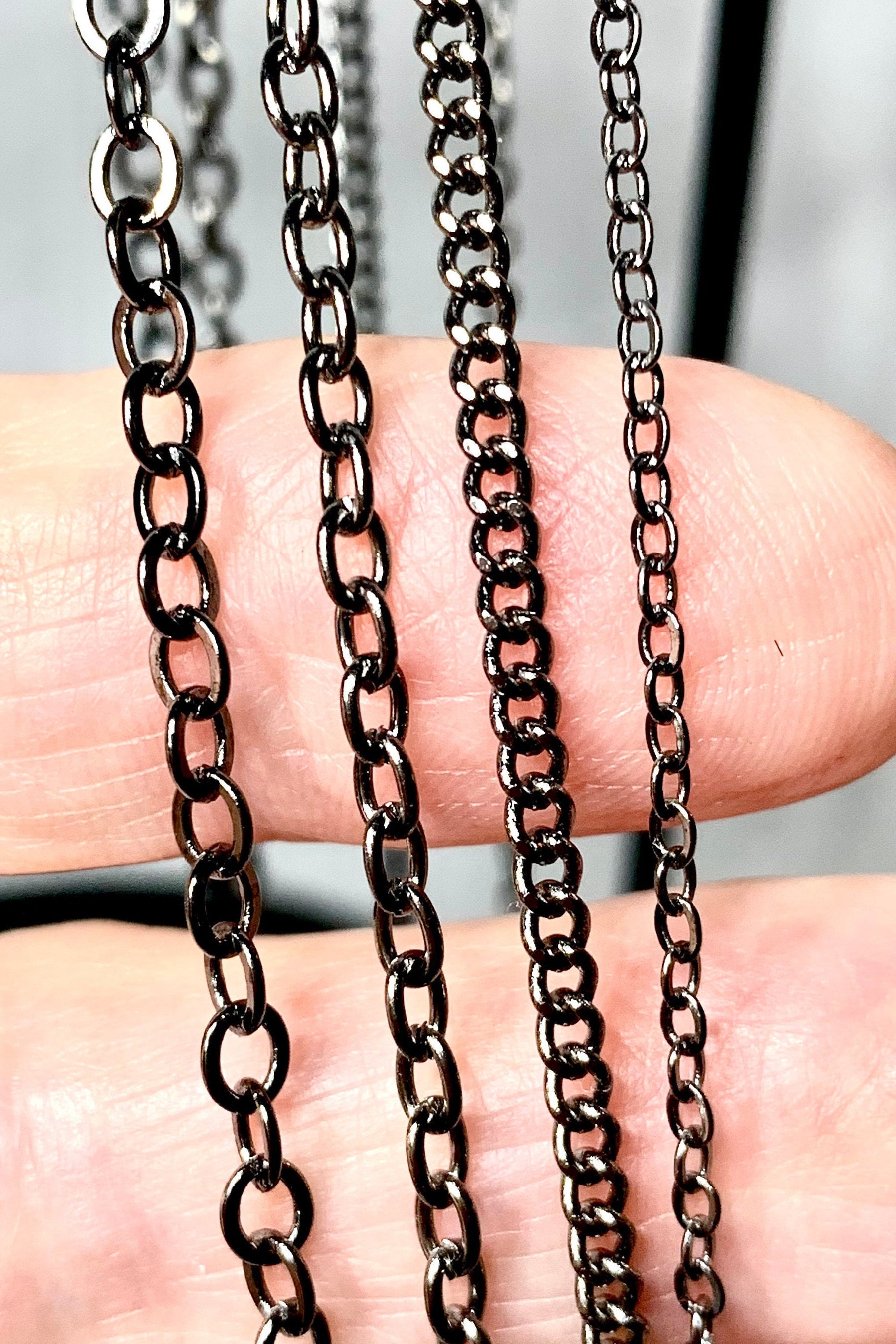 Black Link Chain Black Link Necklace Mens Black Chain Gun Etsy UK