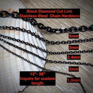 Black Diamond Cut Stainless Steel Link Chain Necklace for Men or Women: Waterproof, Personalize Custom Lengths, Special for Gift Giving