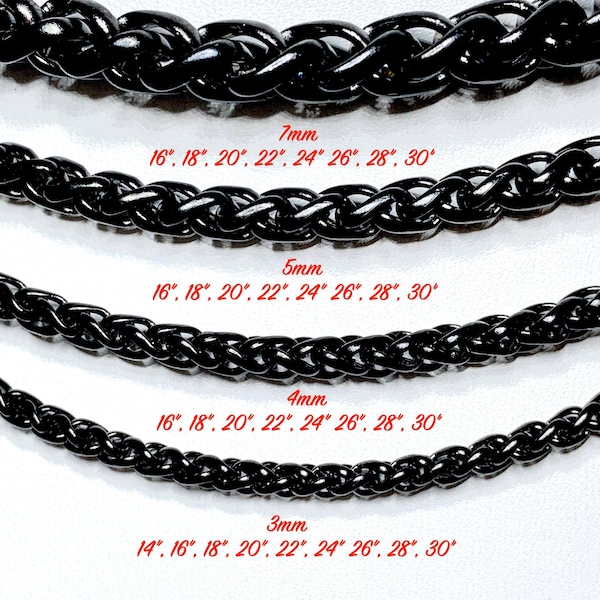 Chaîne panier noire, collier en acier inoxydable, collier chaîne noire pour homme, chaîne pour lui, chaîne étanche, bijoux noirs 3 mm, 4 mm, 5 mm, 7 mm