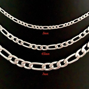 Figaro Chain Necklace / Mens Figaro Chain, 316L Stainless Steel Chain / 3mm, 4.5,  7mm up to 30&quot; Figaro Chain, Women Or Mans Christmas gift