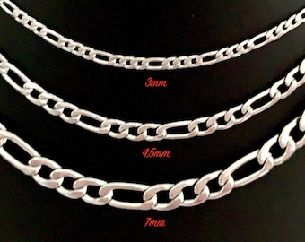 Surgical Stainless Steel Figaro Necklace Chain: 3-7mm Widths, Up to 30"