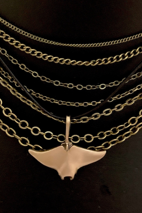 Stingray Necklace Antique Bronze- Manta Ray Necklace for Women | Bronze Stingray Necklace | Stingray Jewelry | Manta Ray Pendant Scuba Diving Jewelry