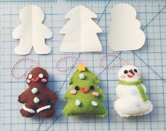 Little Ornament Tree Gingerbread Snowman Cute Plush Toy Sewing Pattern PDF - Holiday Winter Crafts DIY
