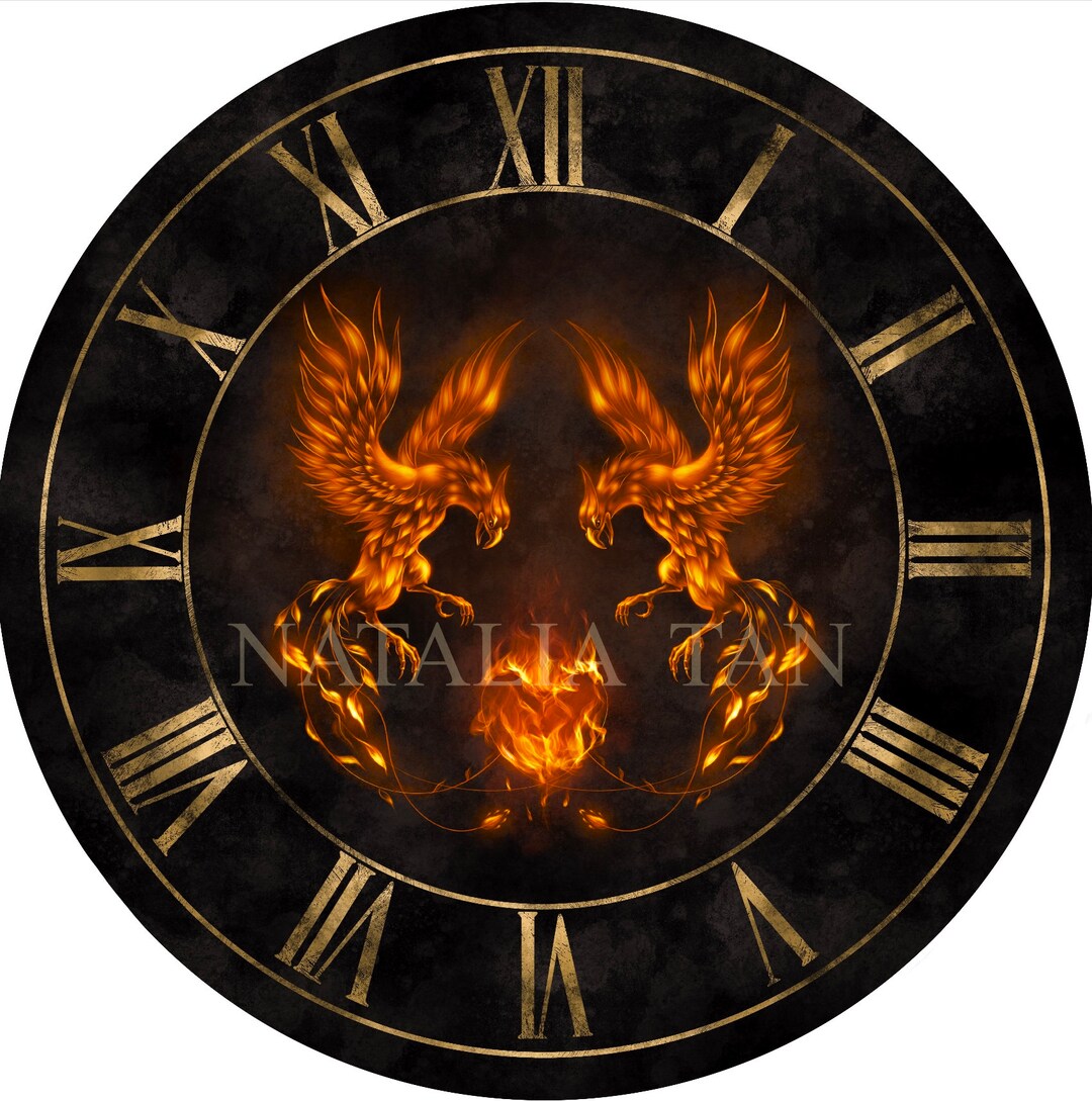 Phoenix Clock Two Phoenix Heart Afire Roman Clock - Etsy