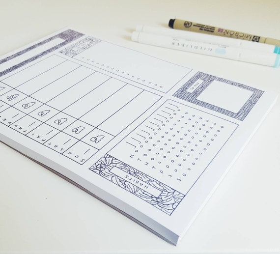 Weekly Desk Planner Notepad 50 Sheets of Handillustrated Etsy