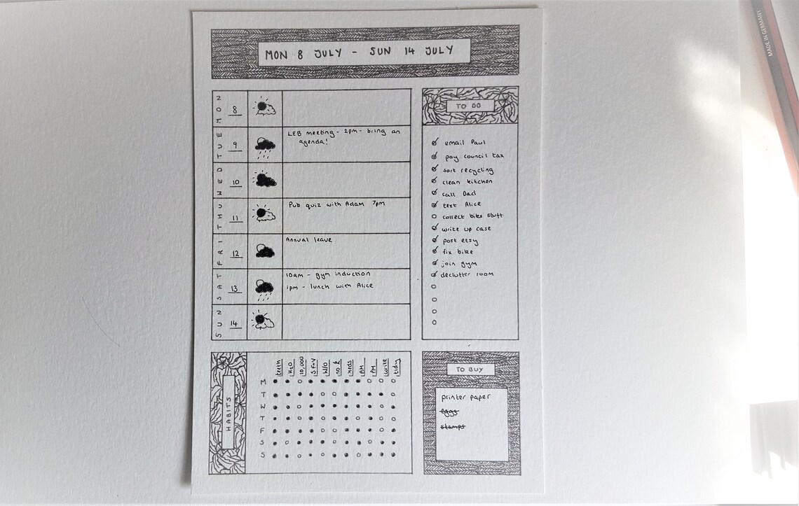 Weekly Desk Planner Notepad 50 Sheets of Handillustrated Etsy