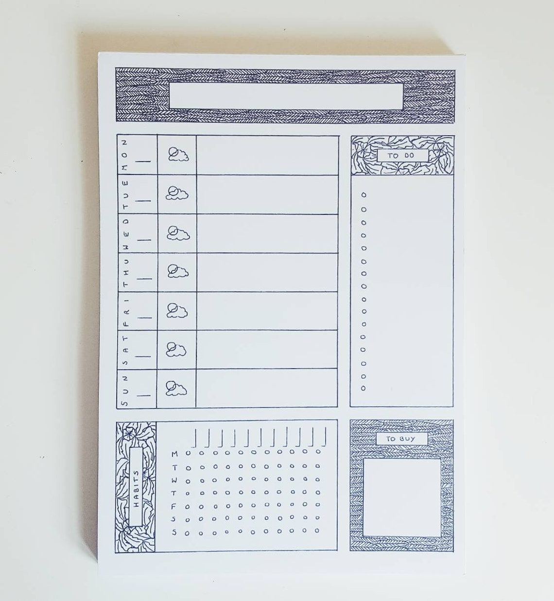 Weekly Desk Planner Notepad 50 Sheets of Handillustrated Etsy