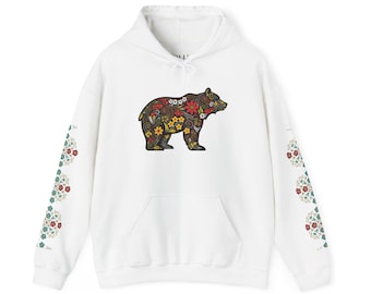 Floral Bear Ojibway Hoodie | Indigenous Floral Pattern Sweatshirt