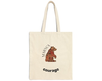 Native Bear Courage Tote Bag | Tribal Bear Illustration, Canvas Tote